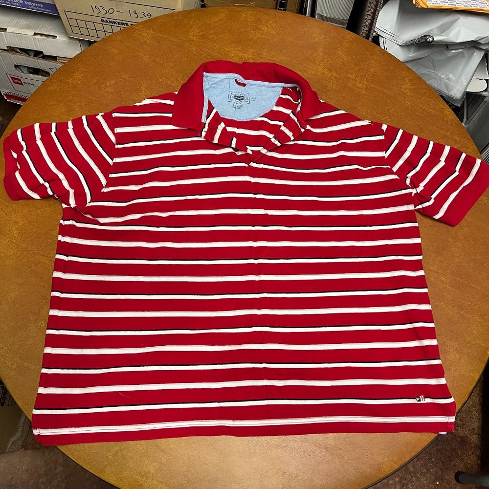 Wrangler Mens 3XL Red Striped Polo Short Sleeve Shirt‎ #386
